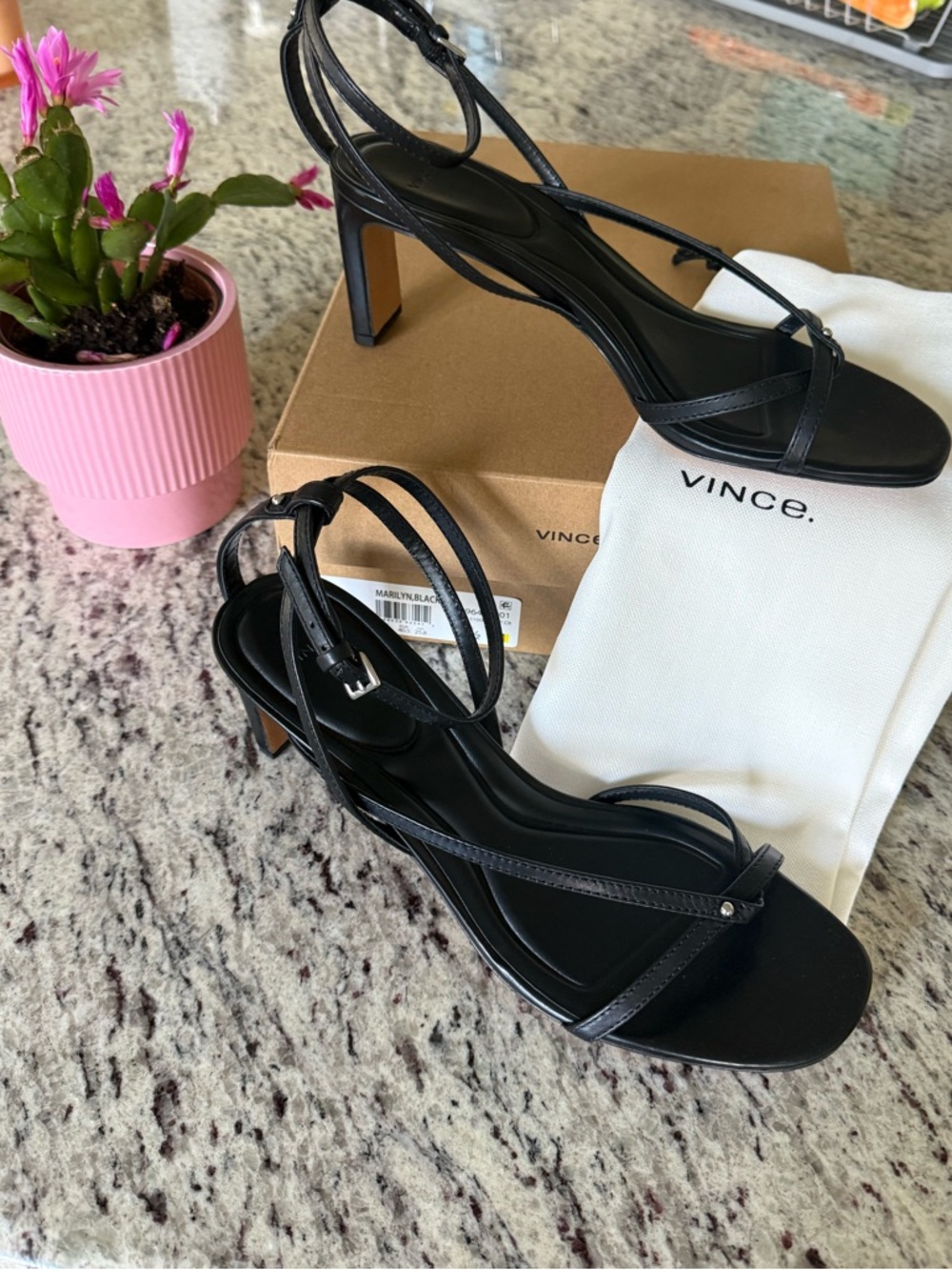Vince Black Strappy Leather Slingback Heels